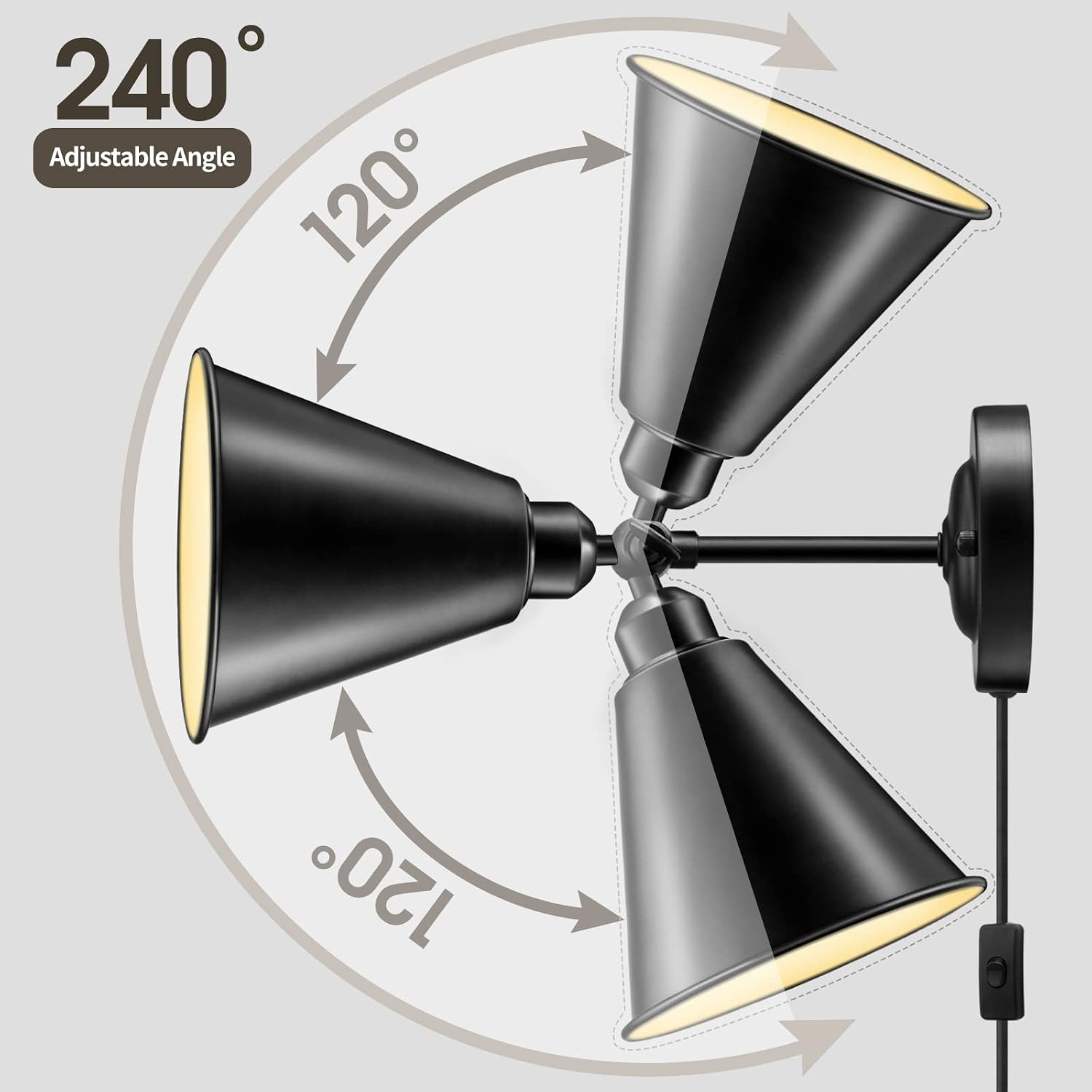 SLYYMY Plug in Wall Sconce, Black Wall Sconce, Industrial Vintage Wall Lamp | Swing Arm Plug in Wall Light with On Off