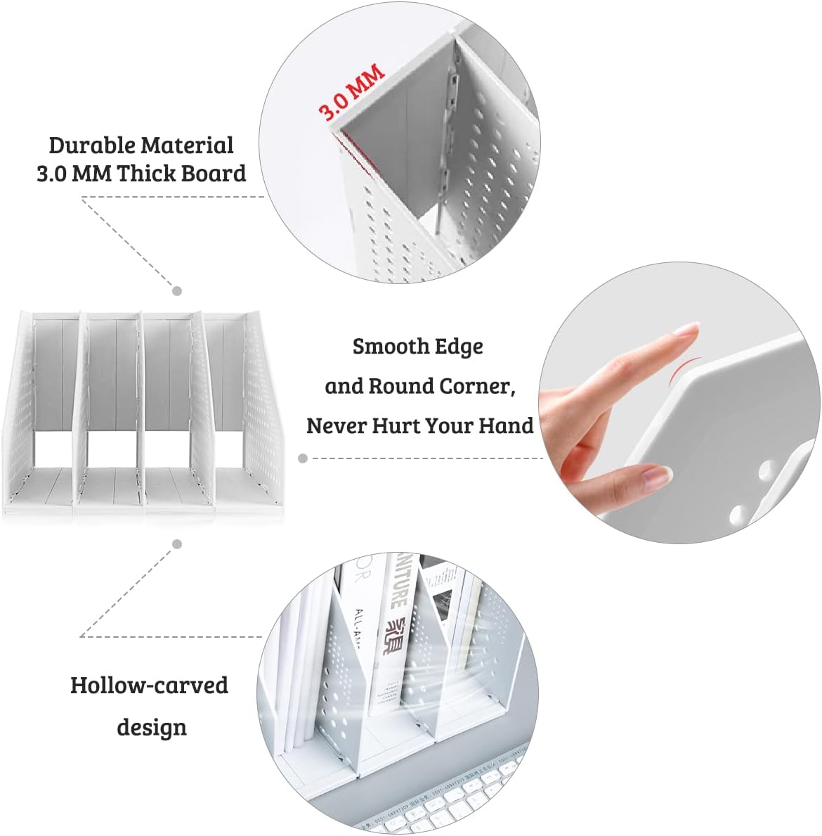 SAYEEC 2Pcs Collapsible Plastic Magazine File Holder Vertical Binder Storage Organizer for Desk Sturdy Upright Desktop