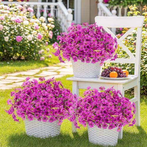 24 Bundles Artificial Flowers for Outdoors UV Resistant Faux Plants, Purple