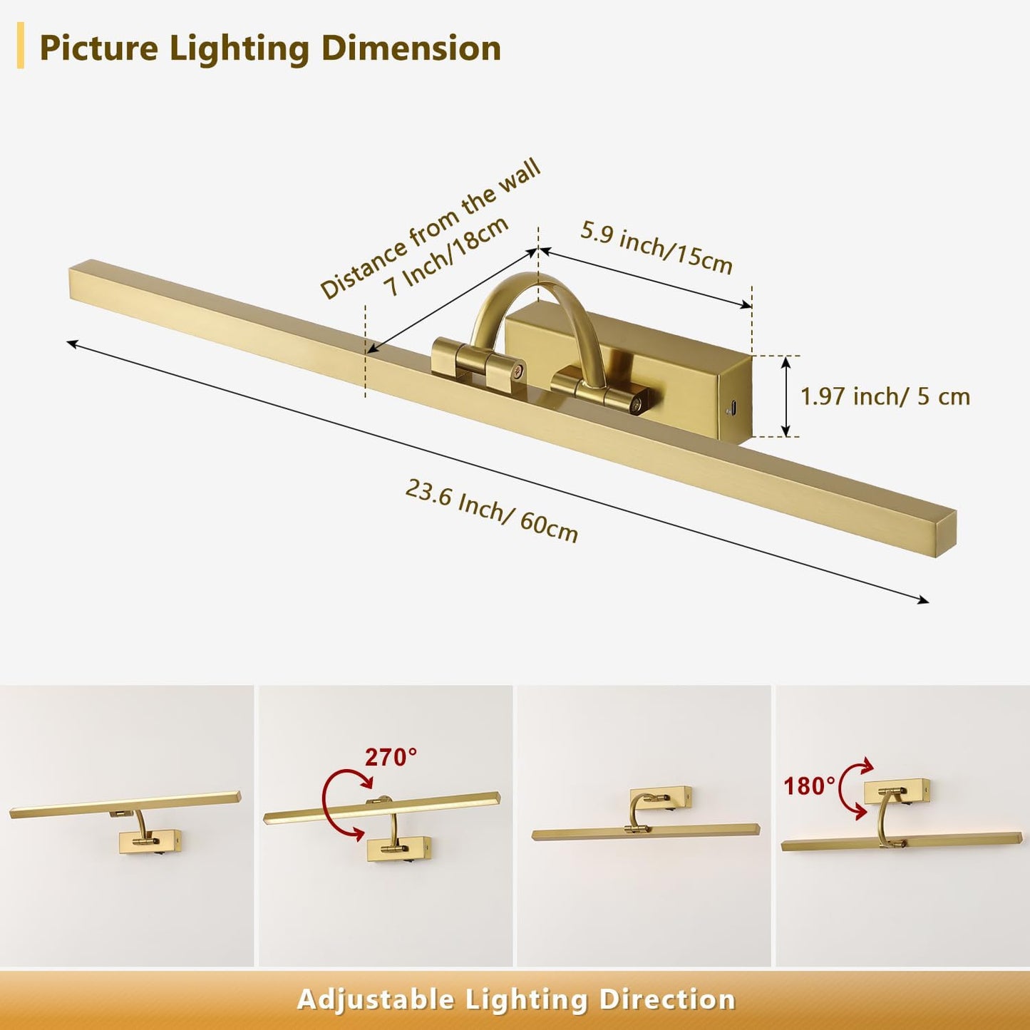 Wireless Picture Lights for Wall Battery Operated, Brass Art Lighting for Paintings Rechargeable Gallery lights with