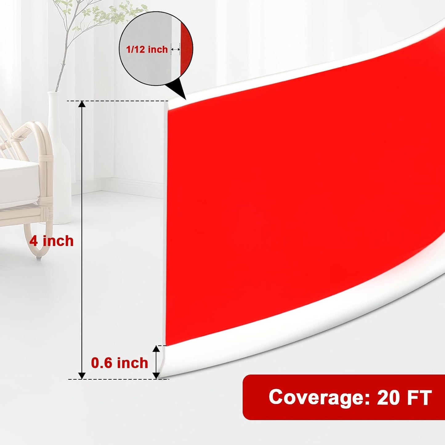 Flexible Self-Adhesive Rubber Baseboard / 4 x 20 / Ft / White