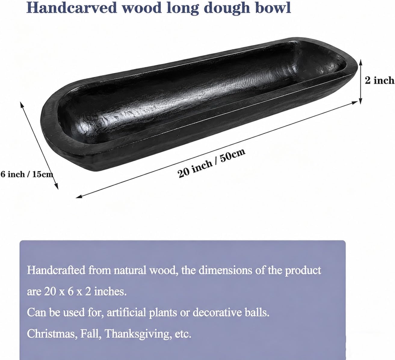 Wooden Dough Bowl Decor / 20inch Black
