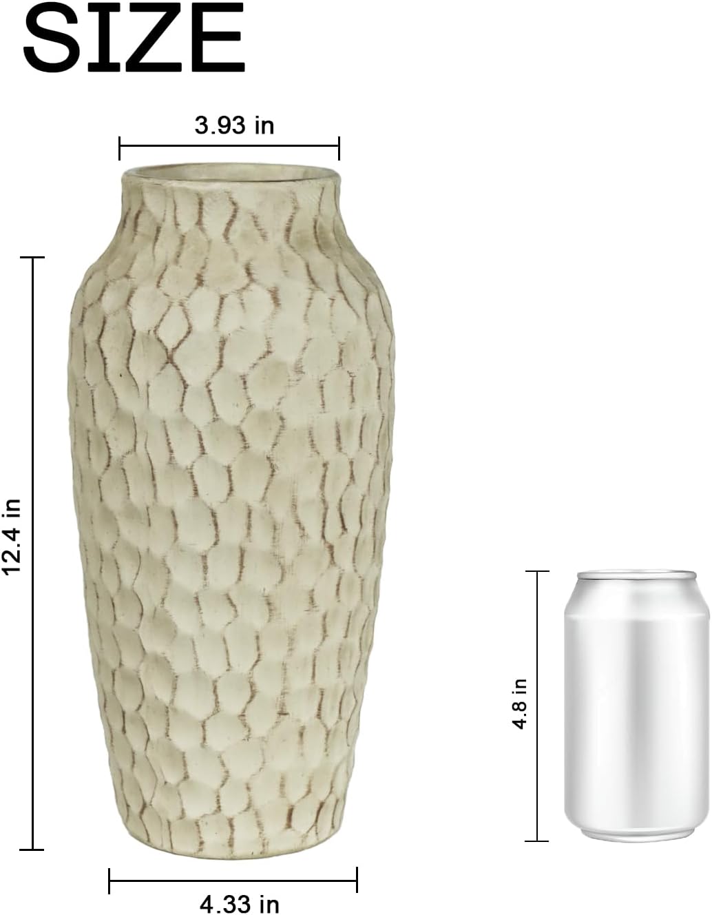 Ceramic Vase / Large Rustic Textured Decorative Vase for Farmhouse Home Decor / Yellow / 12.4 Inch