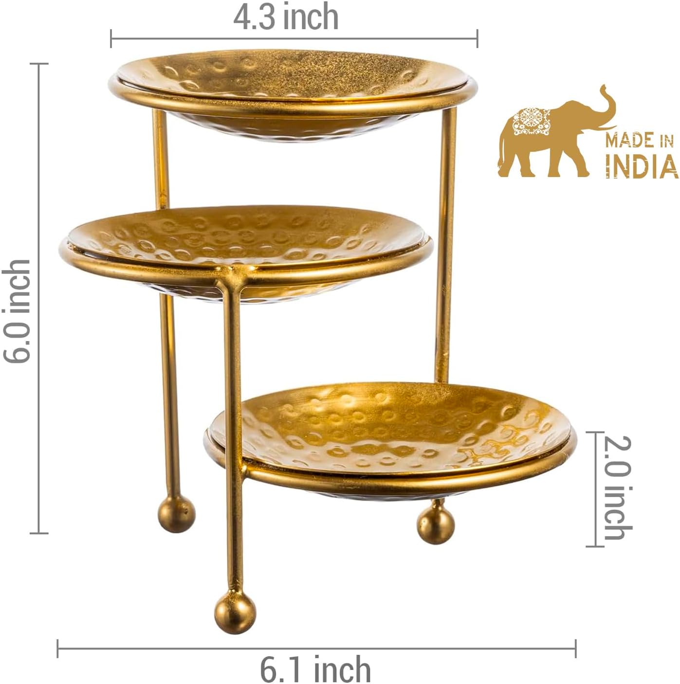 Hammered Brass Plated Metal Ring Tray / Brass, 3 Tier