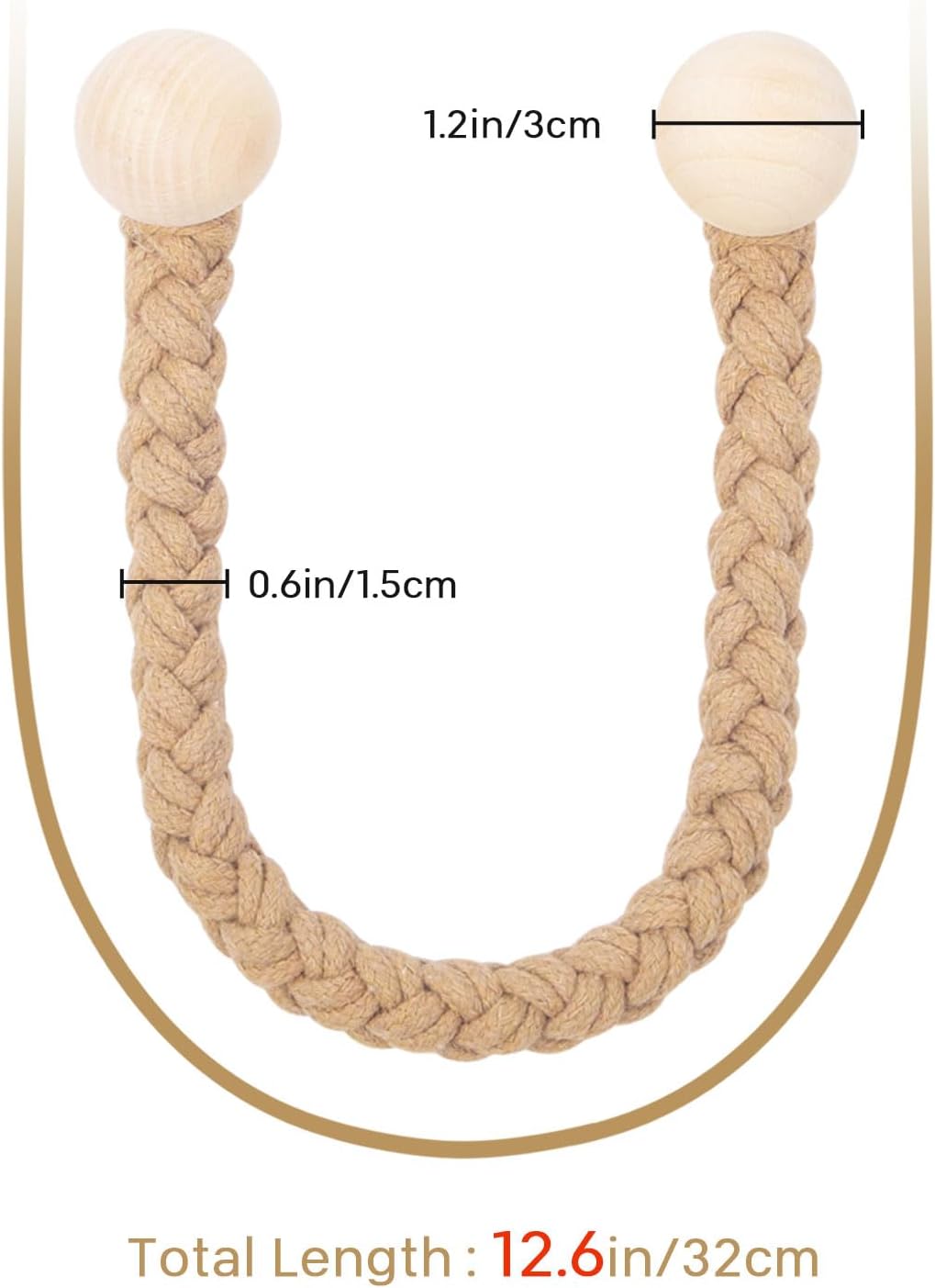 Wooden Ball Decor Curtain Tiebacks Farmhouse Rustic Style Drape Tie Backs / Dark Beige / Set of 4