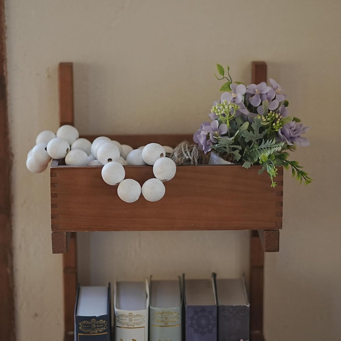 Extra Large Wood Bead Garland / 50 Inches / Rustic White
