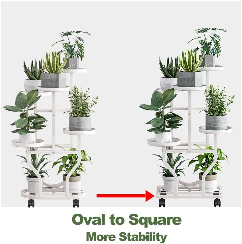 Plant Stand with Wheels, White 5 Tier Metal Plant Shelf for Indoor Outdoor | Corner Plants Stand Indoor for Bedroom