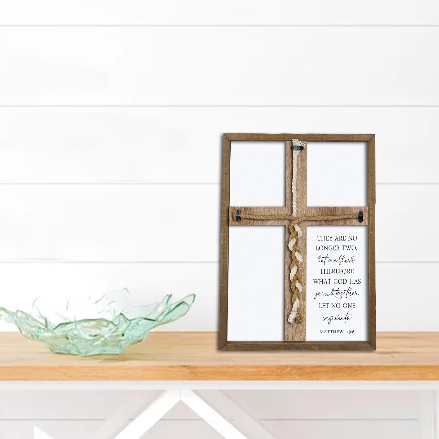 6 What God Has Joined Sign " Cord of Three Strands Braid / 15"lx10"wx1.1"h / Wood Matthew / 15 x 10