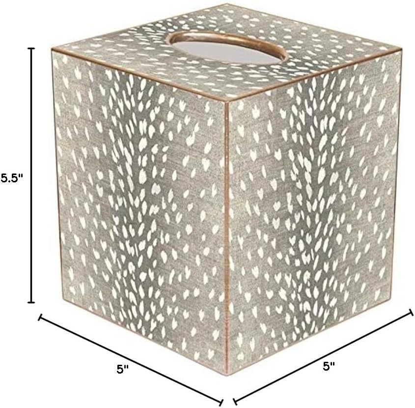 TB8815-Tissue Box Cover Tissue Holder Square Cube Paper Mache Decorative Animal Print Antelope Taupe