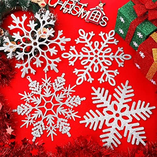 Sumind 8 Pcs 8 Pcs Large Snowflakes Hanging Decorations 12”, Silver