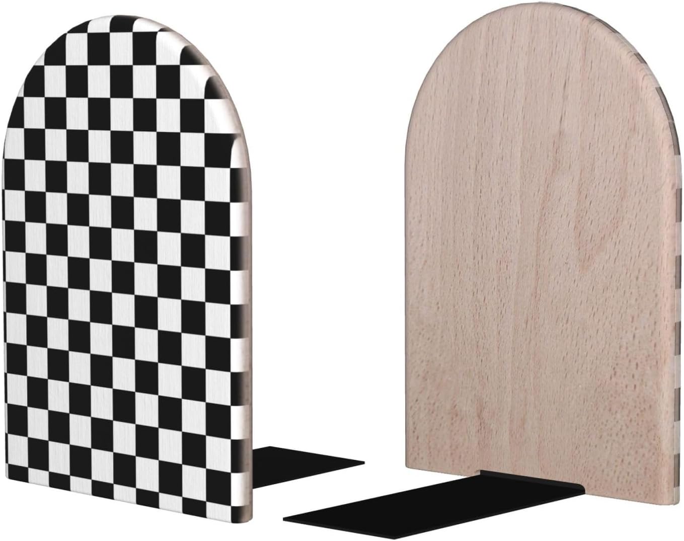 Wood Decorative Bookends / Black Checkered / Standard Size / 6.7 x 4.2 / Set of 2