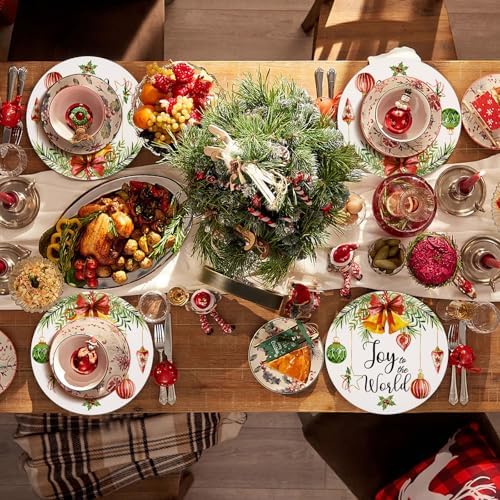 50 Pack Christmas Paper Placemats Disposable 13.4 Inch Christmas Ball Place Mats Xmas Decorative Round Table Mats for Winter Holiday Birthday Wedding Baby Shower Party Supplies