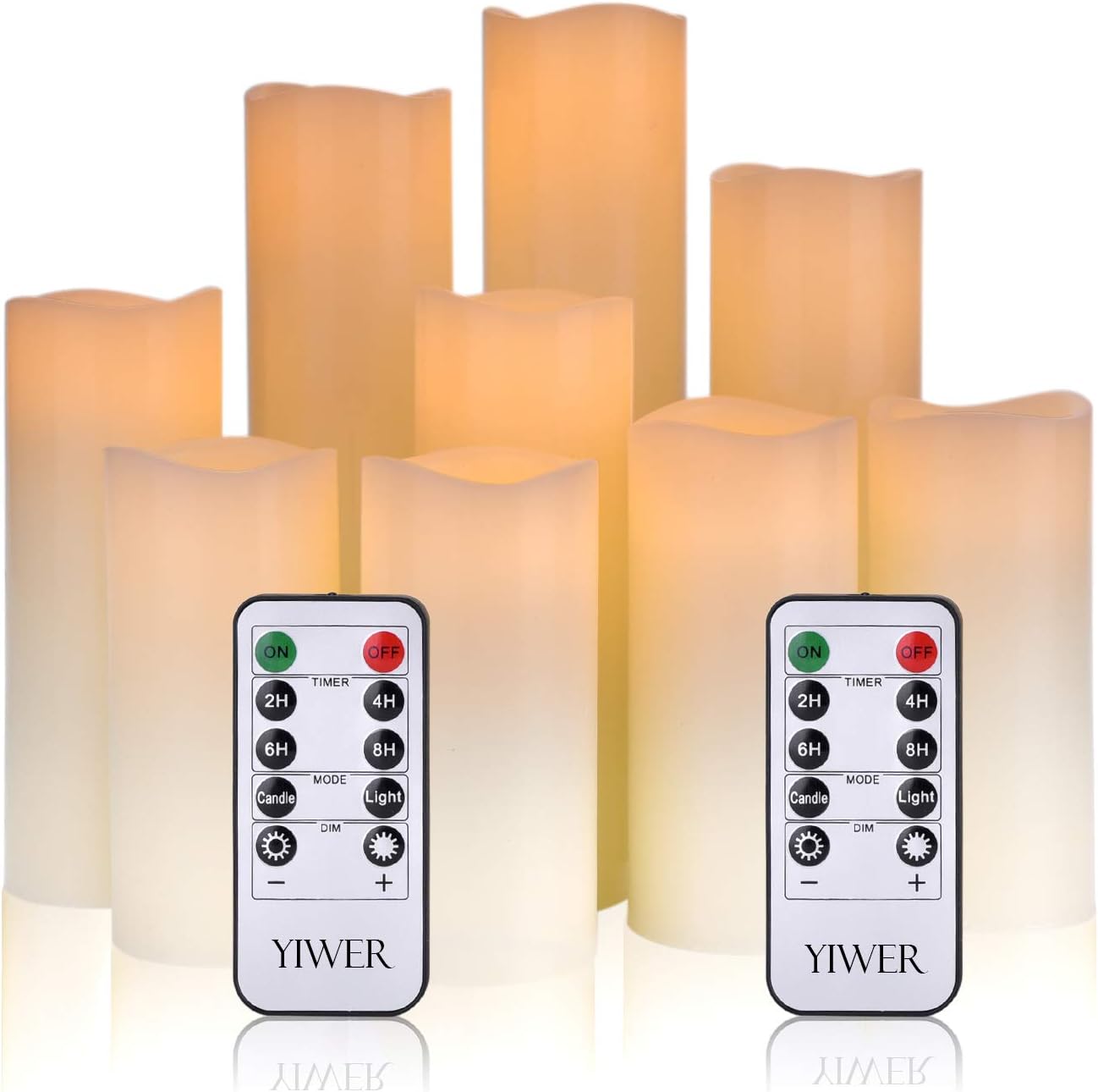 YIWER Flameless Candles Battery Operated Candles 4" 5" 6" 7" 8" 9" Set of 9 Ivory Real Wax Pillar LED Candles with