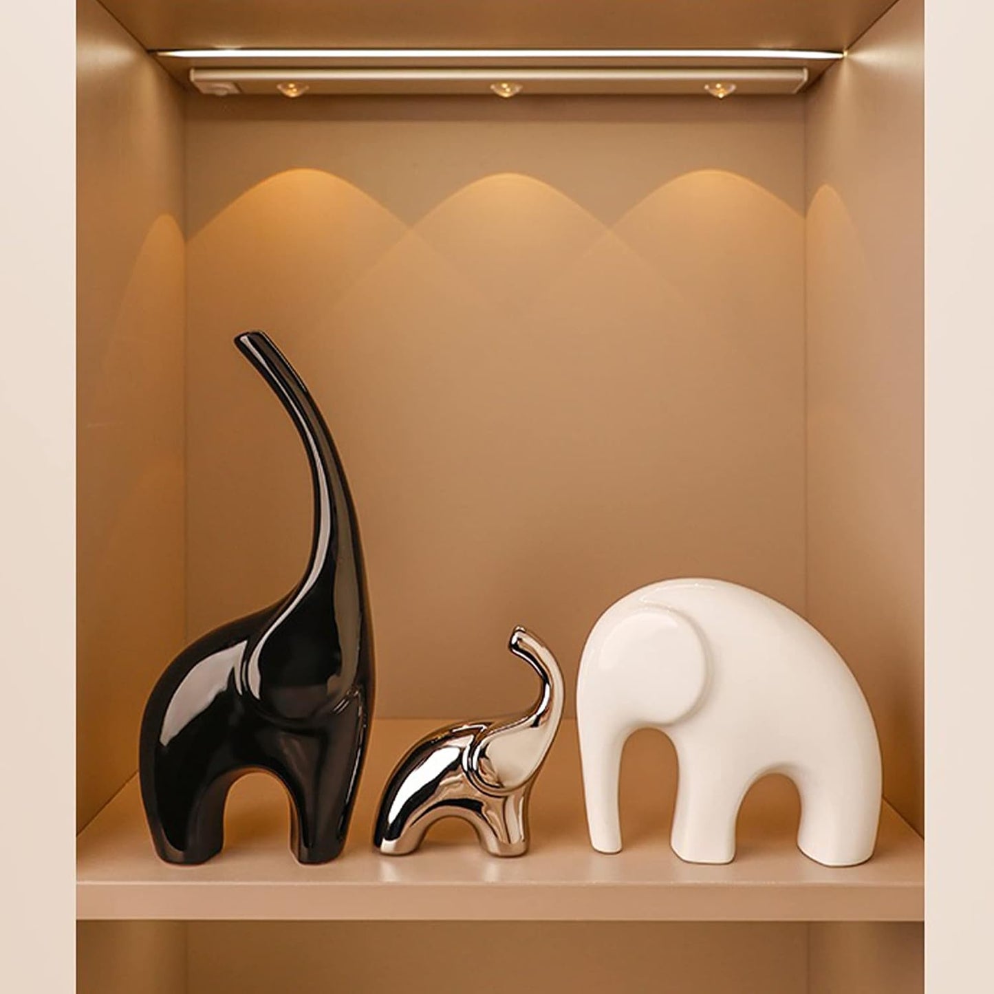 Shelf Modern Bookshelf Decor Figurines / Black, White and Bright Silver / 10 x 7 x 27