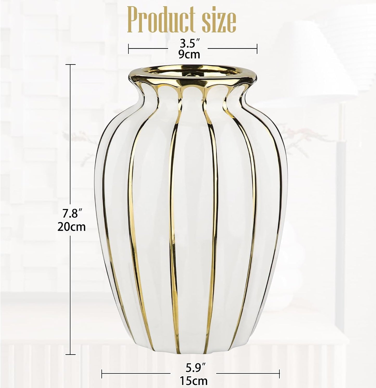 & Gold Ceramic Flower Vase / Modern / White