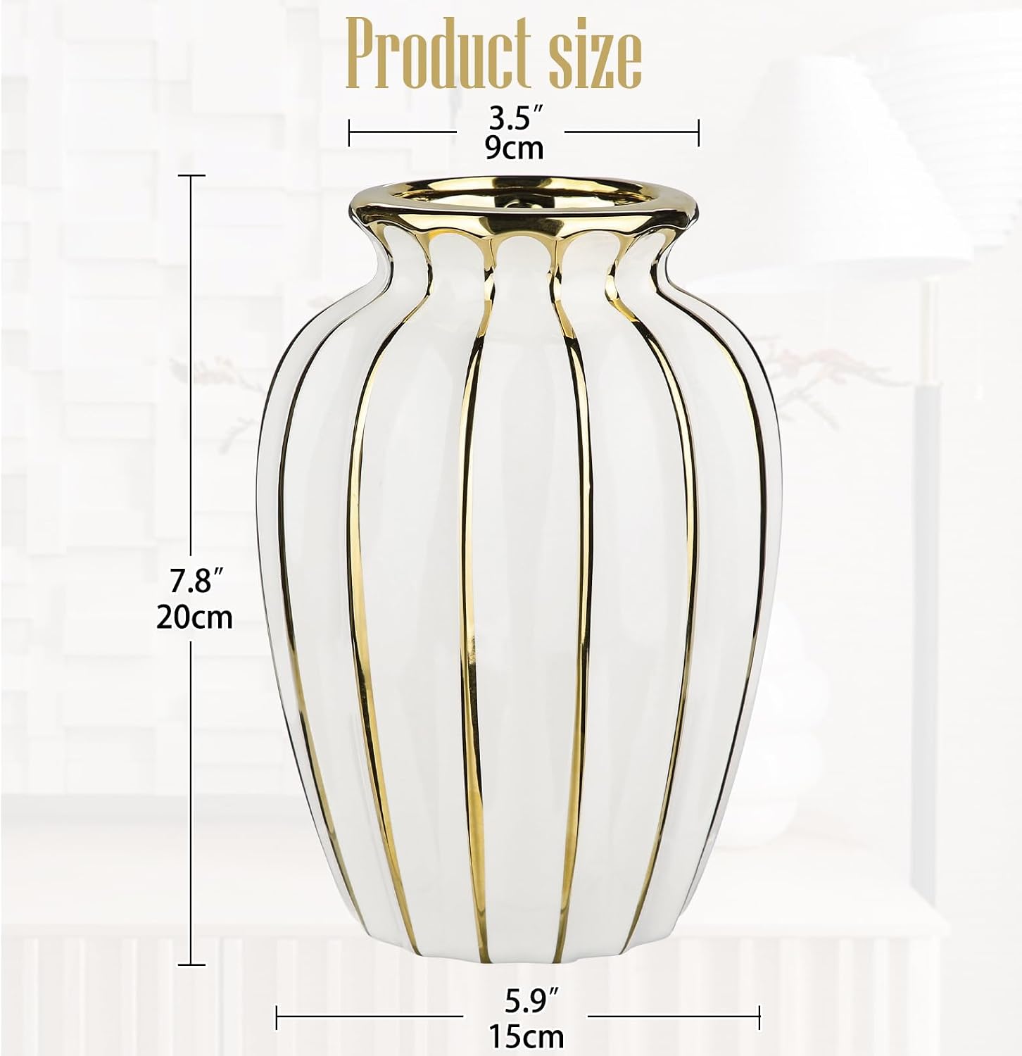 & Gold Ceramic Flower Vase / Modern / White