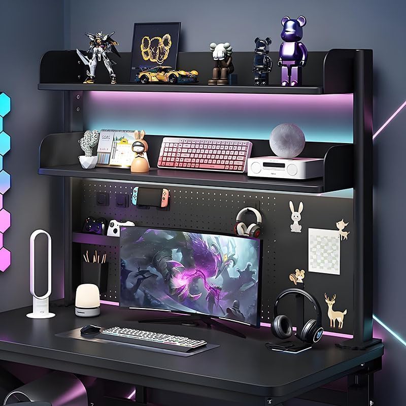 Clamp On Desk Pegboard Shelf - Metal Desktop Organizer Hutch with 2 Shelves | Storage and Display, Desk Add-On Shelf