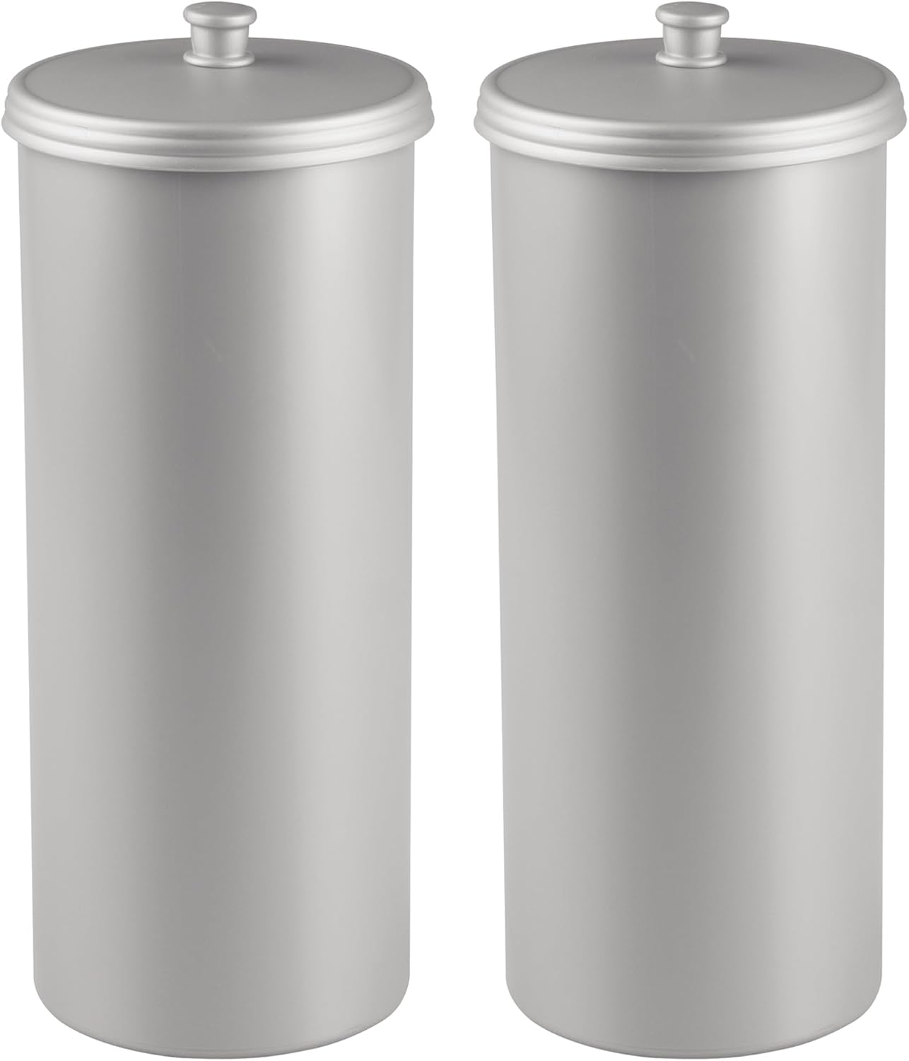 iDesign Freestanding Bathroom Toilet Paper Storage Holder, 2-Pack, Silver | With Lid, For 3 Extra Rolls