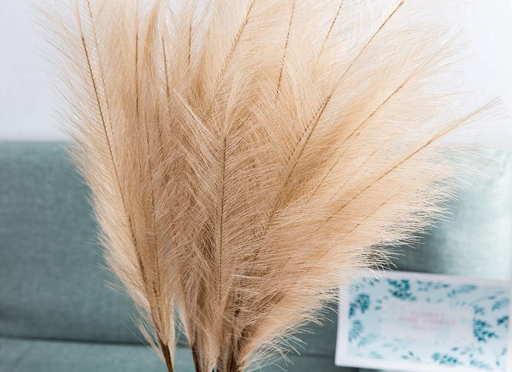 Faux Pampas Grass Dried Fluffy Artificial 35" Ascendant Grass for Vase Fillers / Brown / Set of 6