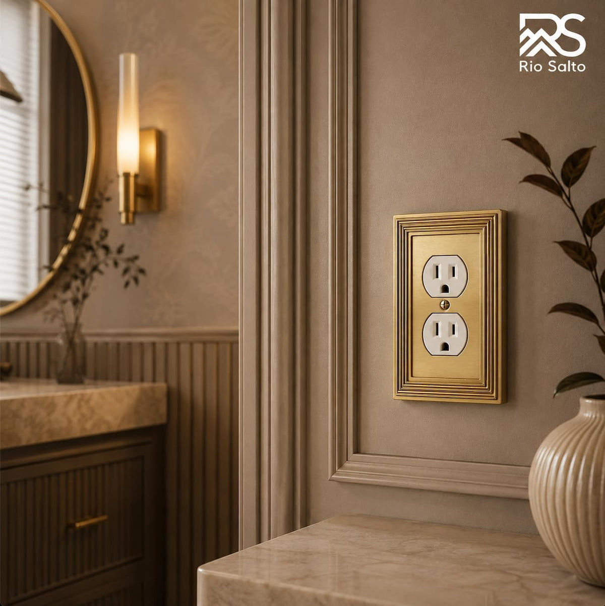 Rio Salto Gold Decorative Light Switch Cover Plate Outlet Covers 8 Pack Rocker Switch Plate Decorator Paddle GFCI Metal