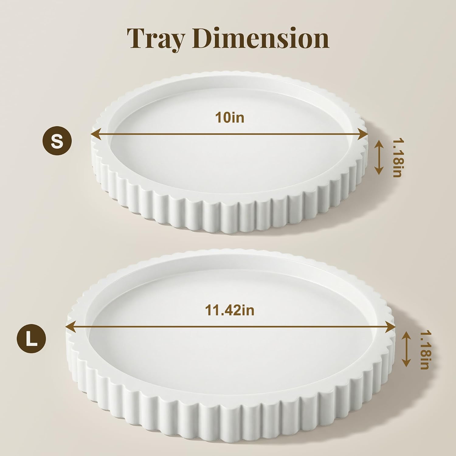 Modern Minimalist Wooden Round Decor Tray / White / Set of 2
