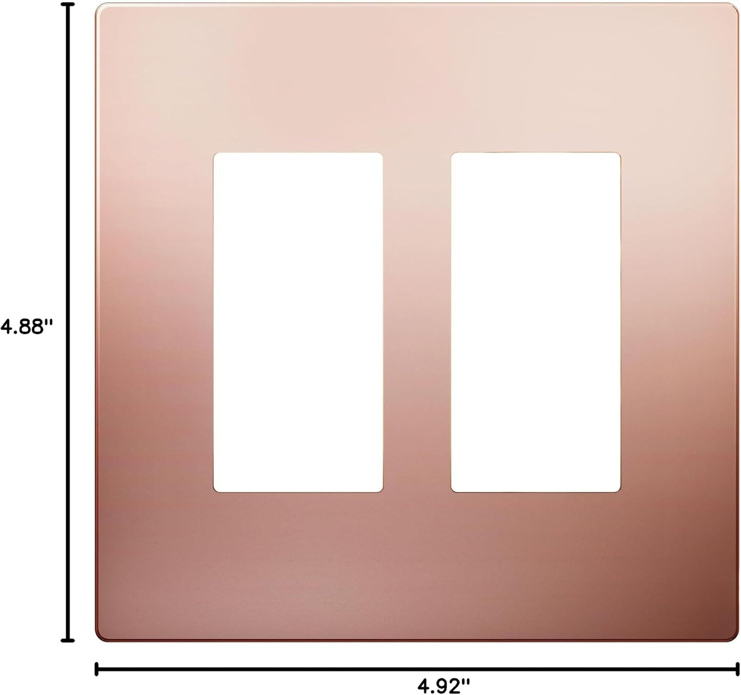 LIDER Double Decorator Metal Wall Plate, Mid-Size 2-Gang 4.88” x 4.92” | Screwless Cover, Temperature And Impact