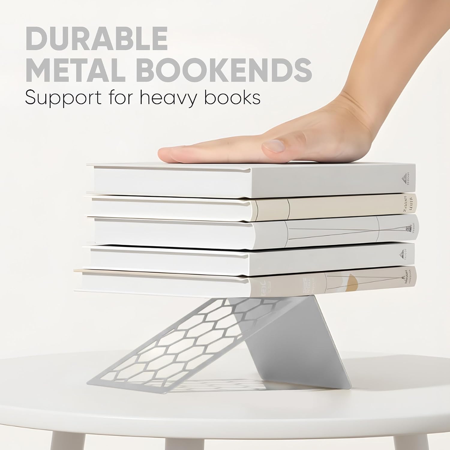 Geometric Honeycomb Metal Bookends / Gray / 1 Pair