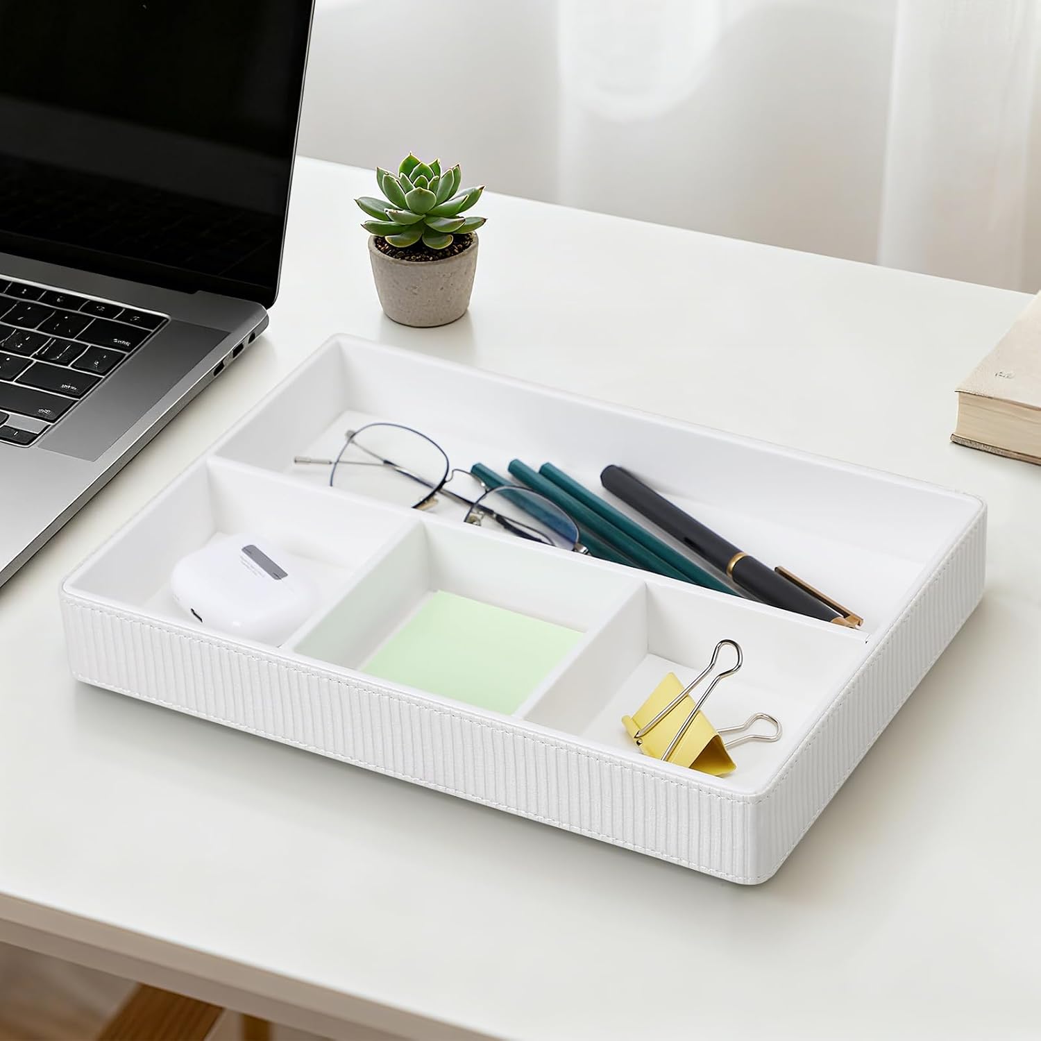 PU Leather Valet Tray / Cream-white