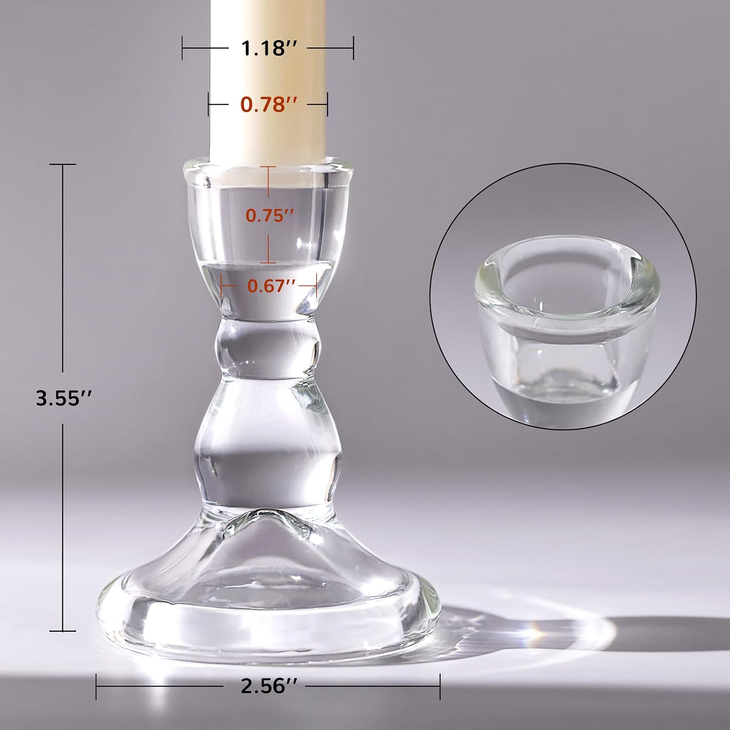 Lanttu 24 Pcs Candlestick Holders Bulk 3.55''x2.56'' Taper Candle Holders | Glass Candle Holders Set for Wedding Table
