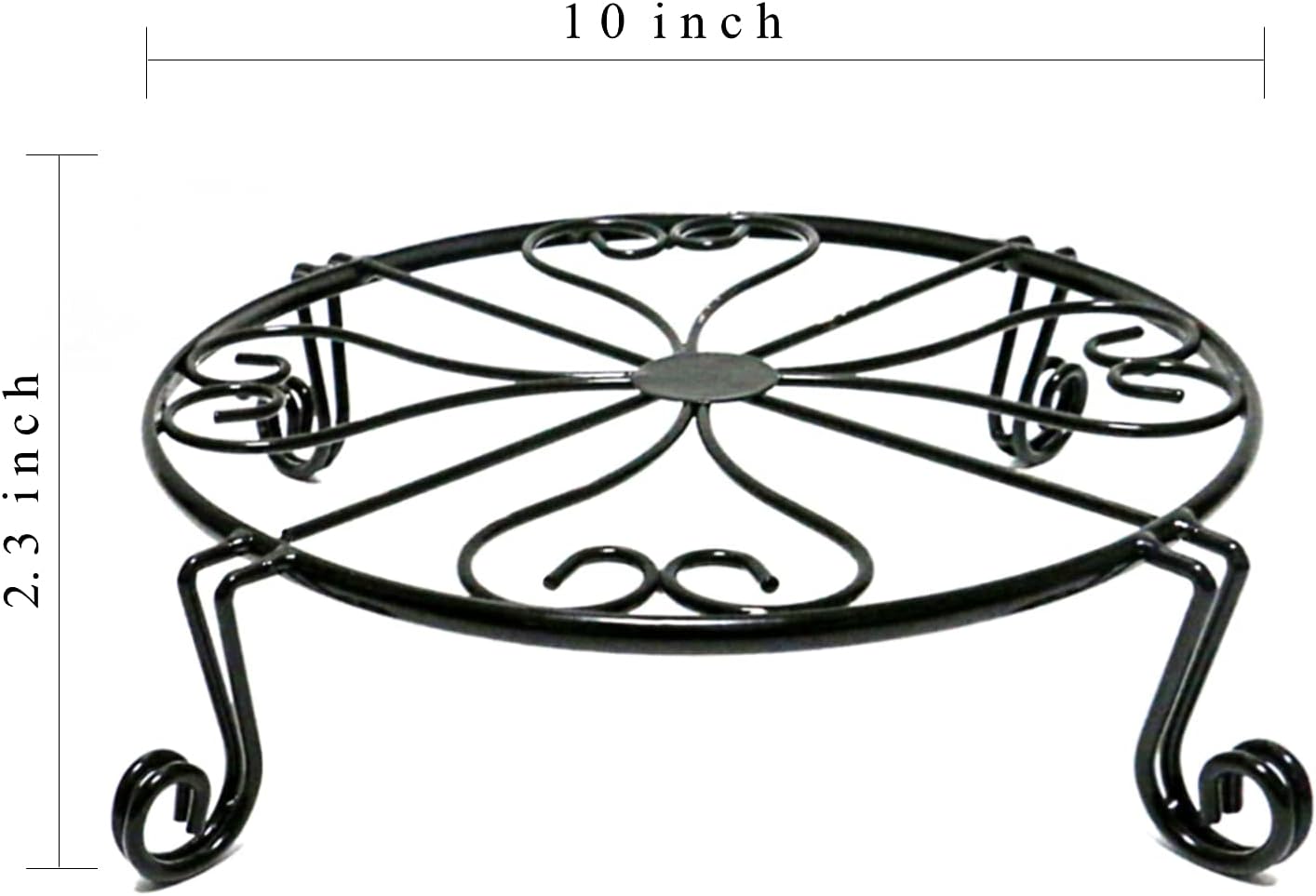 NSYOOMH 2 pack 10" Rustproof Black Metal Plant Stands Heavy Duty Plants Holder Outdoor Indoor, Round Wrought Iron