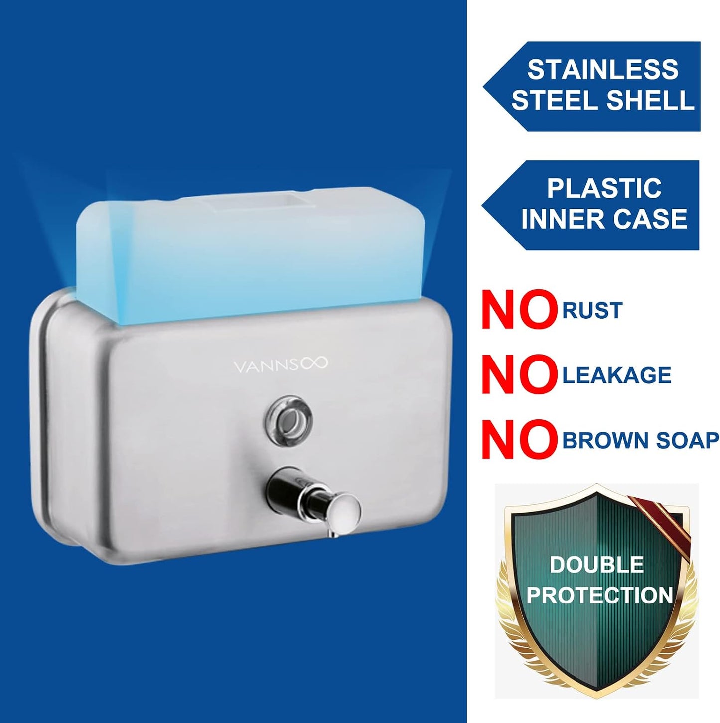 Commercial Soap Dispenser Wall Mount Stainless Steel, Horizontal | Rust-Proof Lining and Anti-Leak Pump Liquid Hand