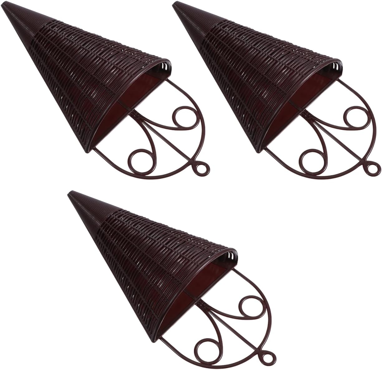 Rattan Decorative Hanging Wall Basket Set Lightweight Cone Shaped Woven Planters for Balcony Garden
