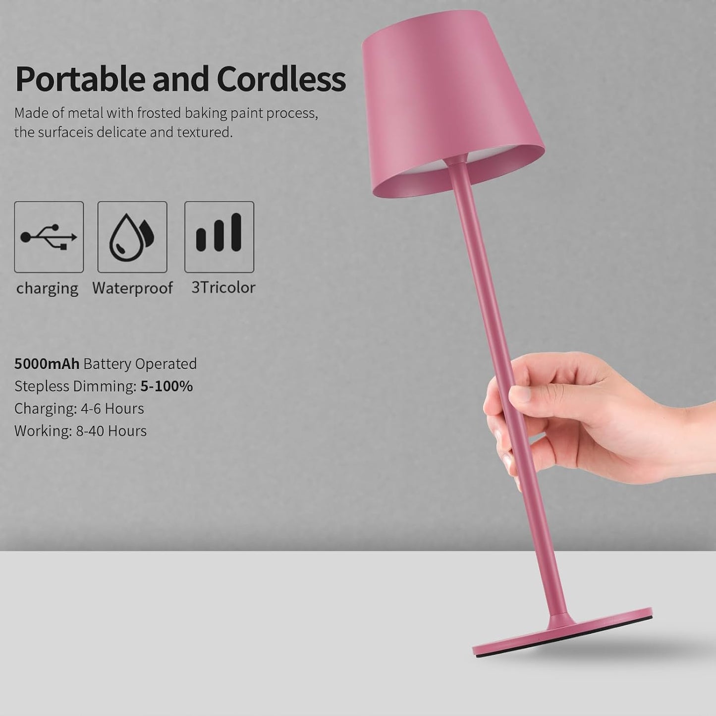 BGFHome Cordless Table Lamp LED Desk lamp,5000mAh Rechargeable Touch Night Light Wireless Minimalist Design
