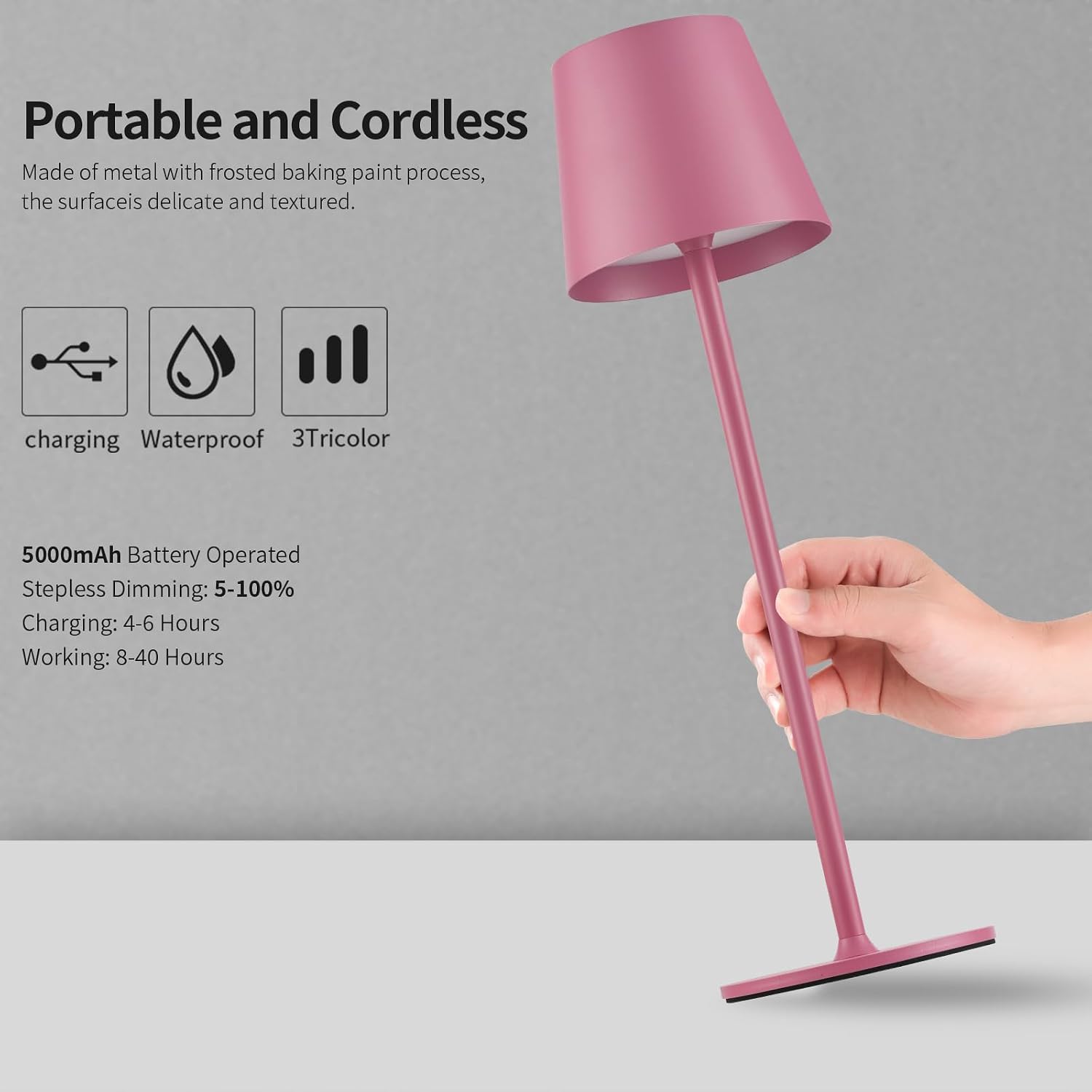 BGFHome Cordless Table Lamp LED Desk lamp,5000mAh Rechargeable Touch Night Light Wireless Minimalist Design