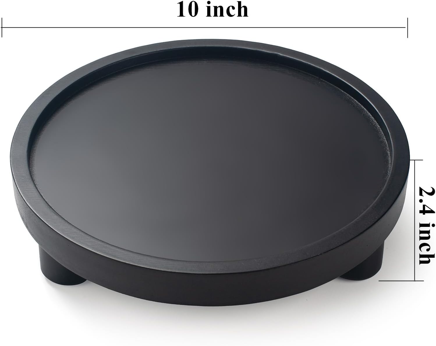 Round Wooden Tray Decor / Round - Black / Set of 2