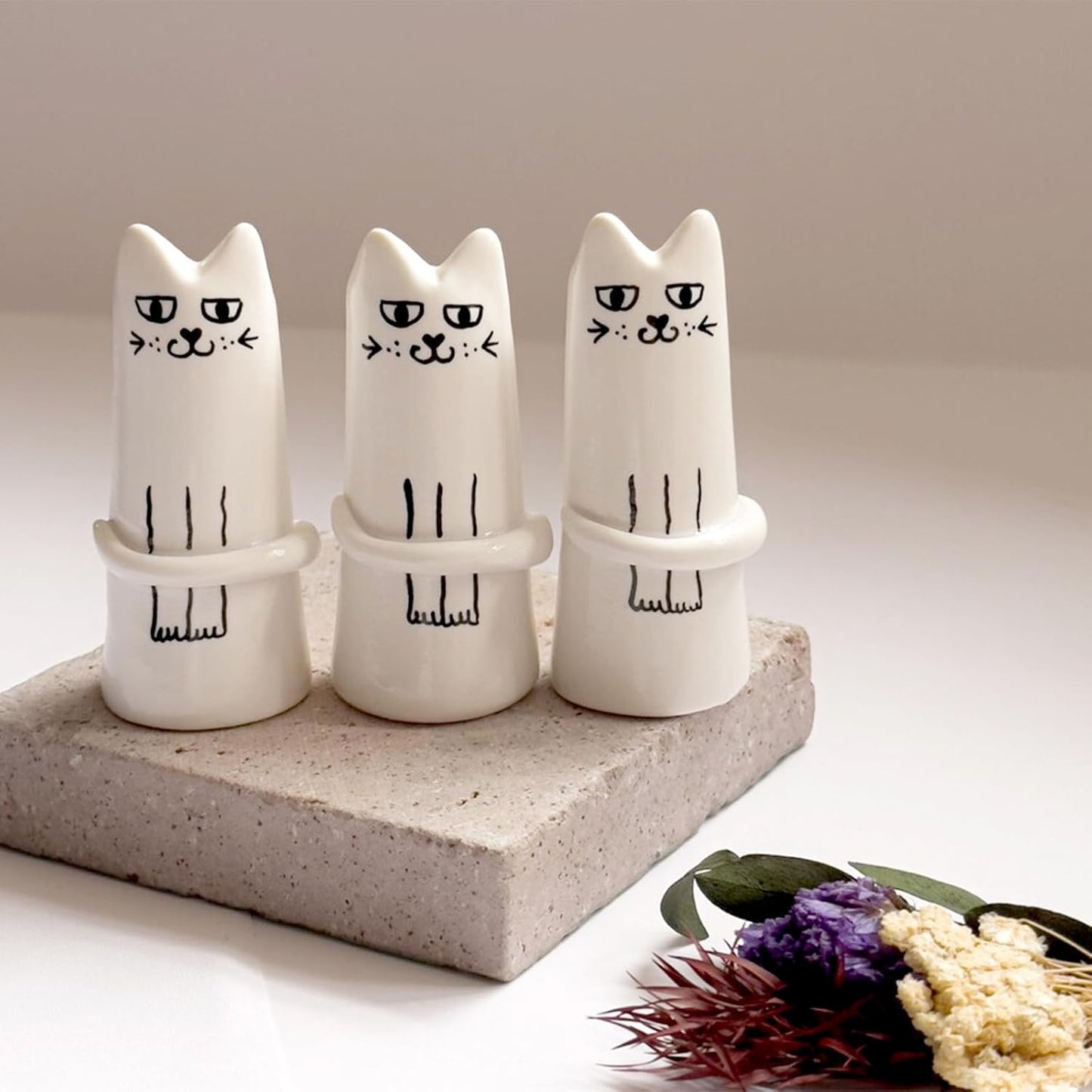 Cat Flower Vase Bud Ceramic Mini Handmade Tiny Vases / Cat Vase / Set of 3