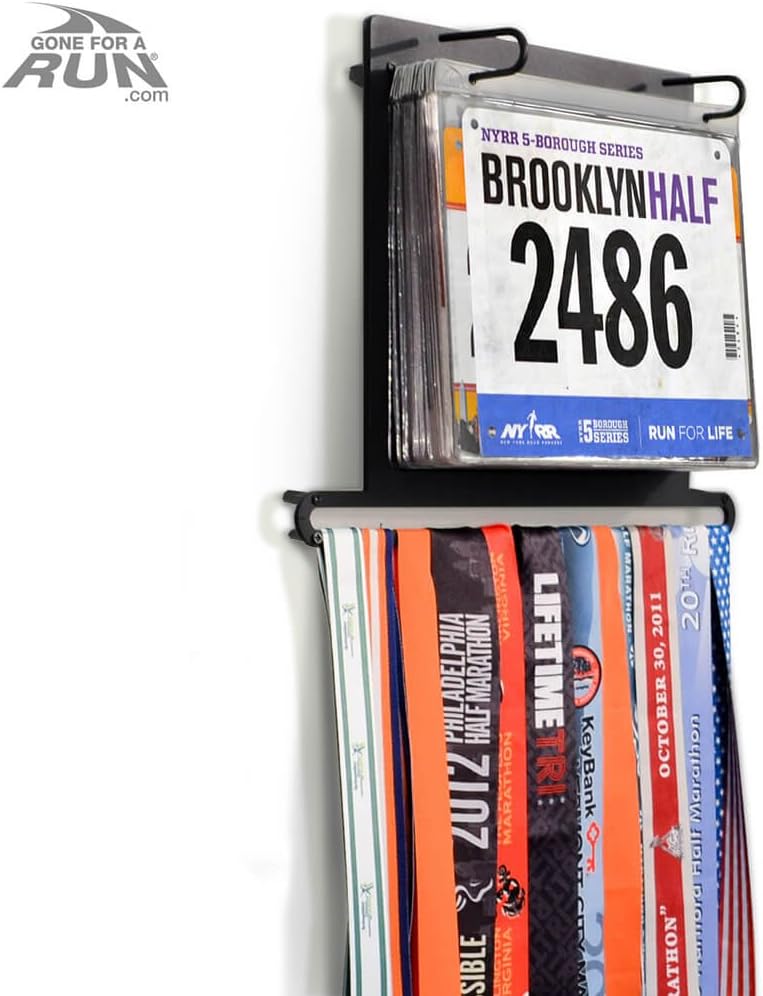 Gone For a Run BibFOLIO+ Race Bib & Medal Display Holds 24 Medals 100 Bibs | Medal Wall Mount, Clear Vinyl Bib