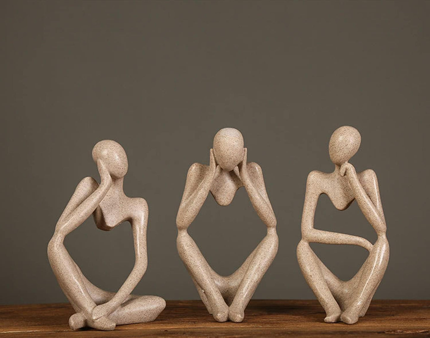 Thinker Resin Statue Set / Sandstone / Set of 3
