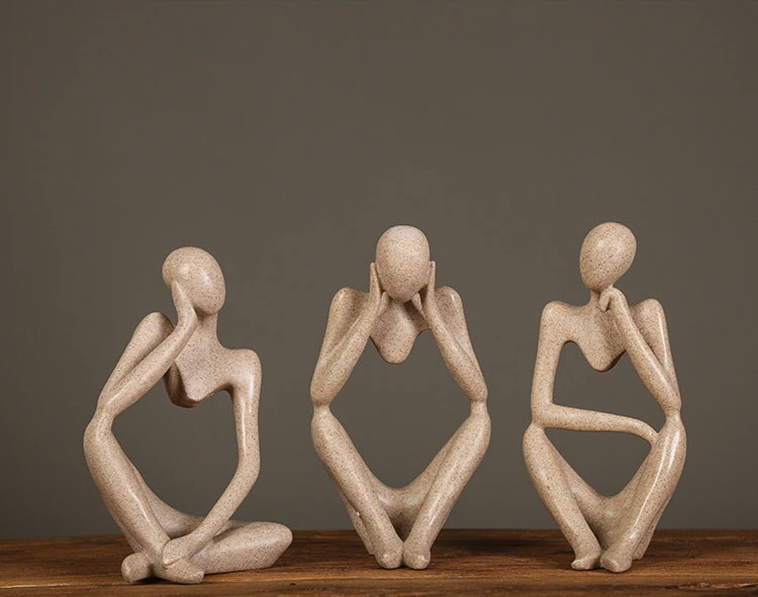 Thinker Resin Statue Set / Sandstone / Set of 3