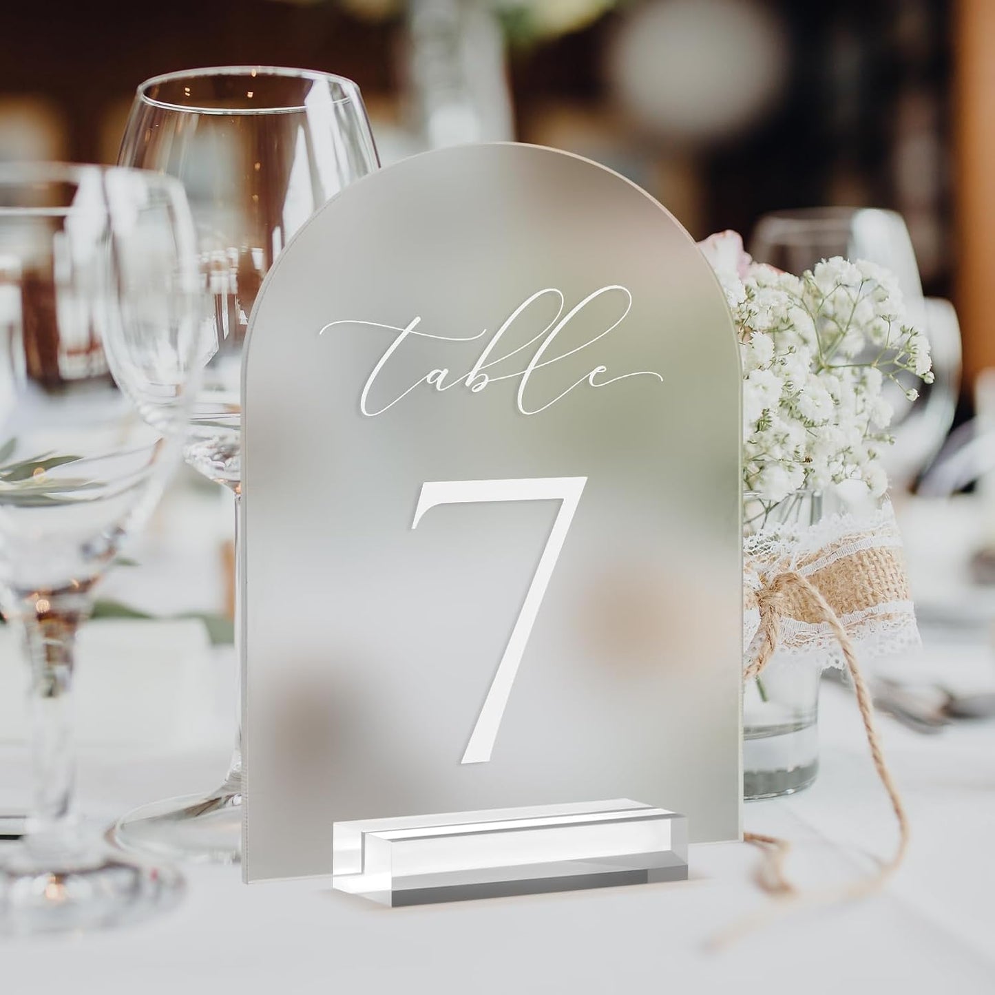 Frosted Arch Table Numbers for Wedding, 5x7 Inch Acrylic Table Numbers 1-10 with Stands, Frosted Acrylic Arch Tabletop