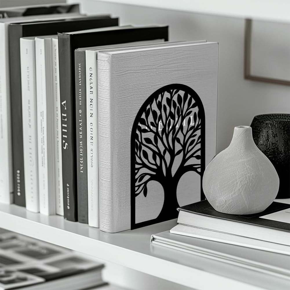 Metal Bookends / Modern Decorative Heavy Duty Study Book Support Stoppers / Tree of Life