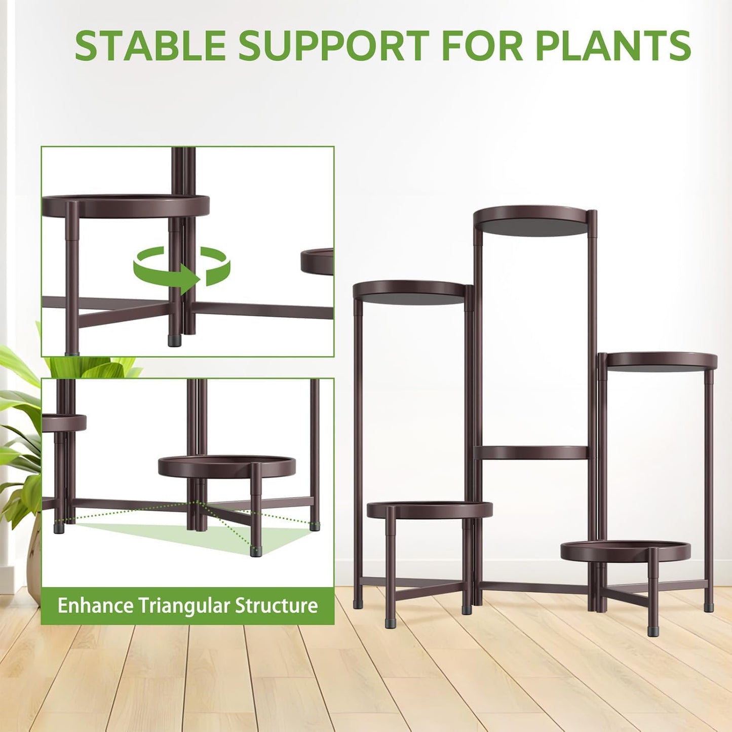 iDavosic.ly 6 Tier Large Plant Stand Indoor Outdoor, 10 Inch Tray, Bronze | Tiered Metal Corner Heavy Duty Multiple