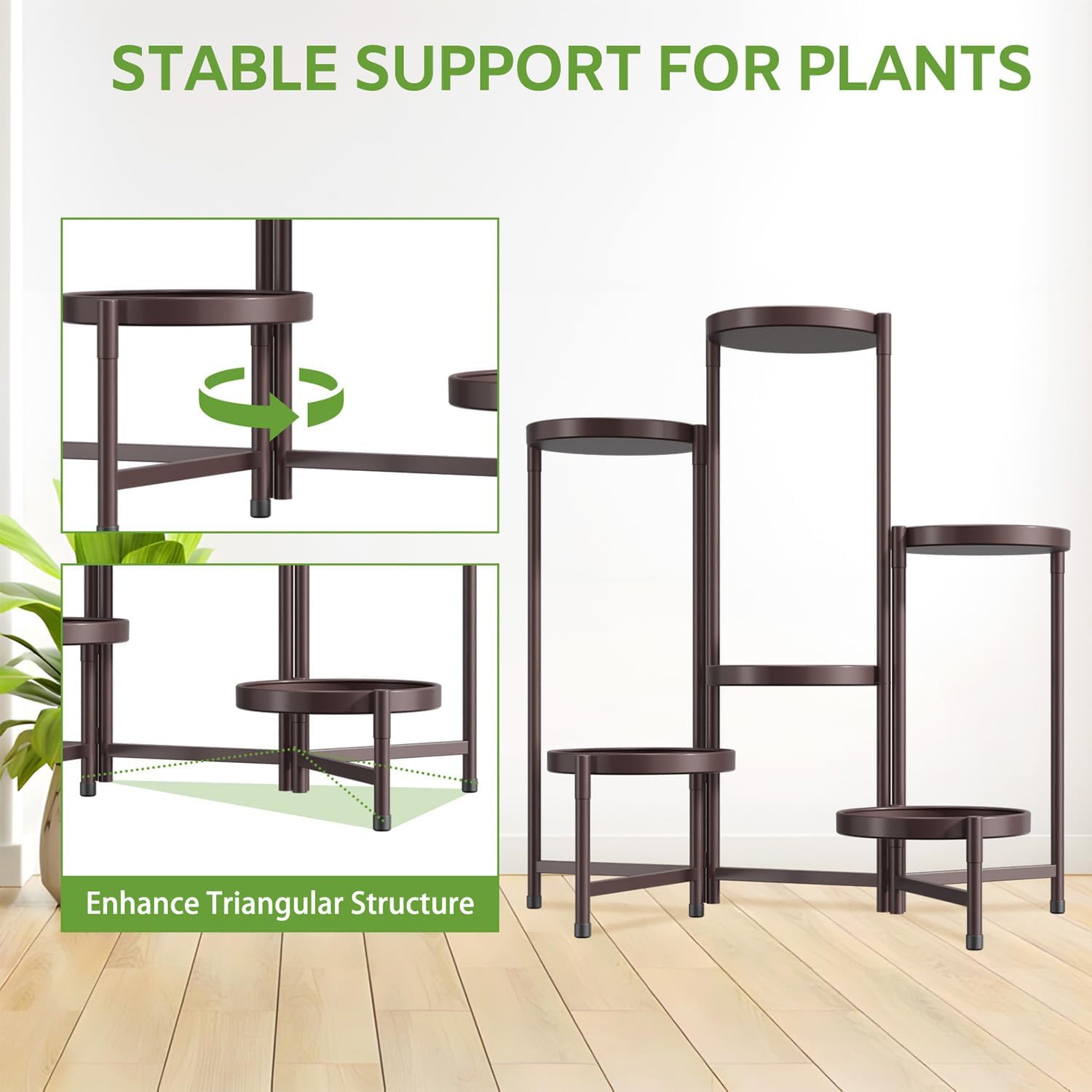 iDavosic.ly 6 Tier Large Plant Stand Indoor Outdoor, 10 Inch Tray, Bronze | Tiered Metal Corner Heavy Duty Multiple