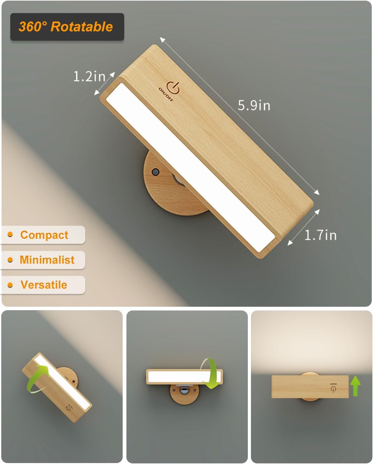 DetarZinLED Wall Lights Battery Operated Wooden,Magnetic Wall Sconces Rechargeable,Adhesive Wall Lights for