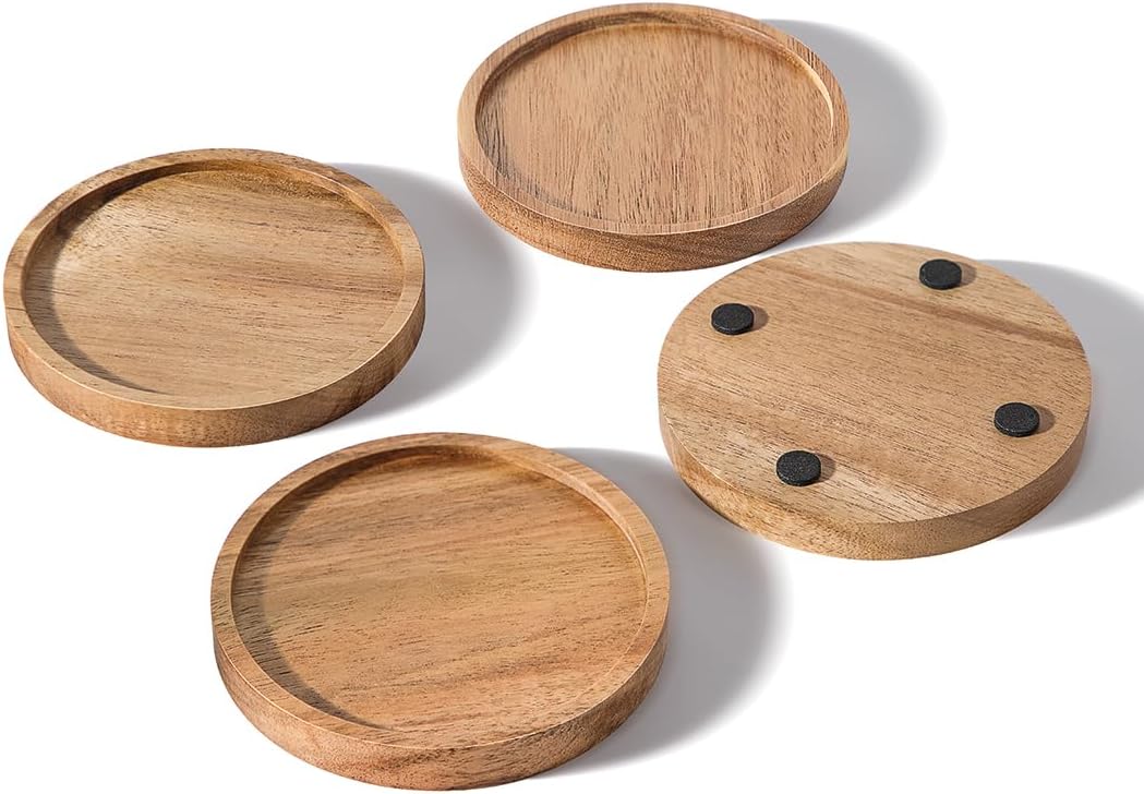 Holder / Acacia Wood Coasters for Drinks / 3.94in/10cm / 3.94 Inch