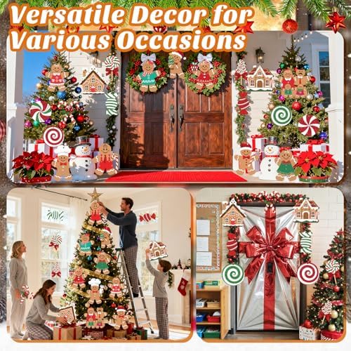 20 Pcs Gingerbread Christmas Decorations Outdoor Large Gingerbread Hanging Xmas Candy Ginger Bread House Decor Double Sided Printing Sign for Tree Yard Porch Office Home Holiday Outside Indoor Merry
