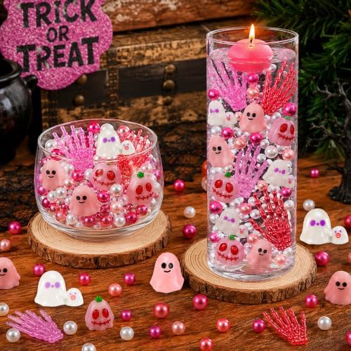 Halloween Floating Vase Filler Kit, Pink White Floating Candles Filler