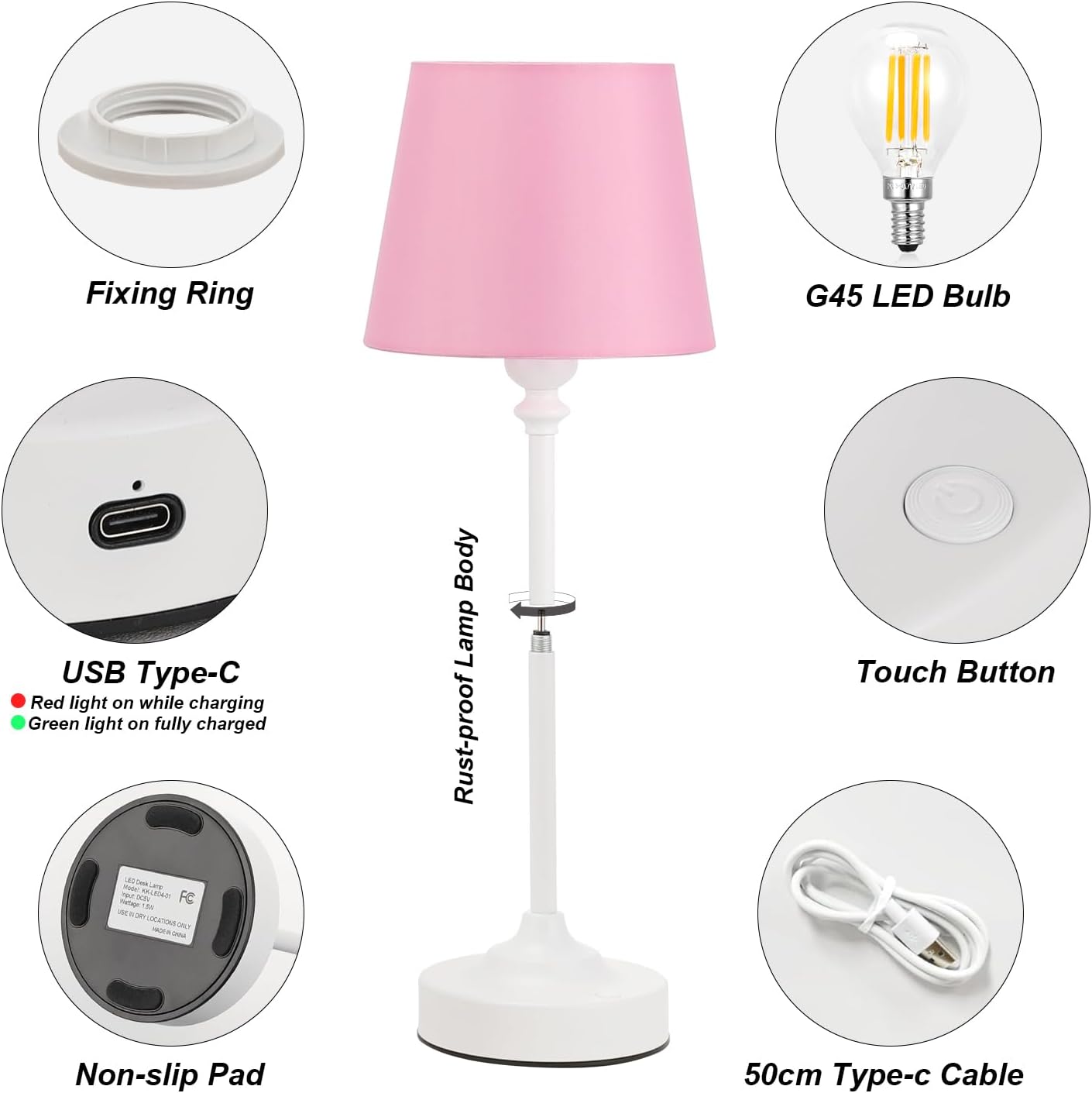 Cordless Table Lamps Rechargeable Set - 2 Pack White 4000mAH Battery Operated Lamps for Decor, 3000K Stepless Dimming
