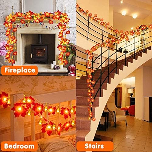 2 Pack Fall Garland with Pumpkin Lights Total 40LED 20Ft Battery Operated