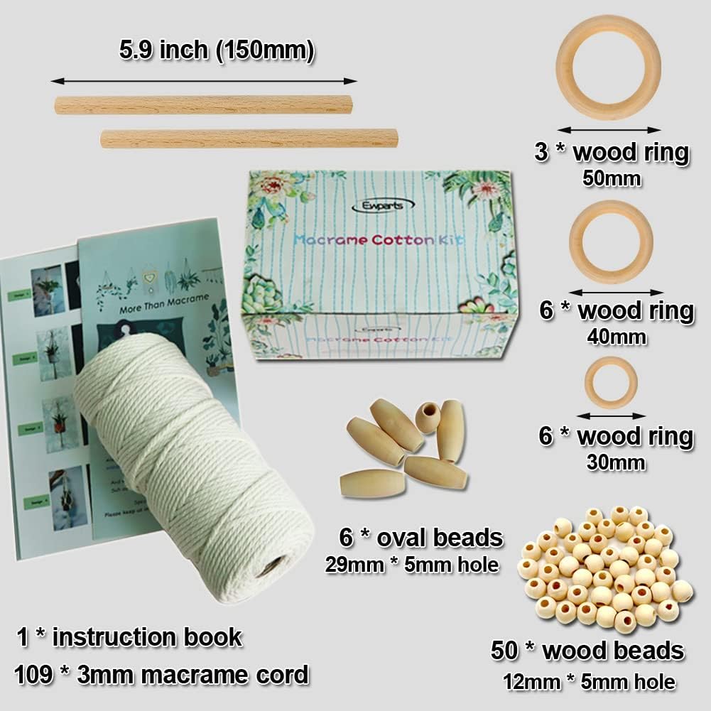 Wooden Dowel for Macrame Plant Hangers / Macrame Kit, Beige